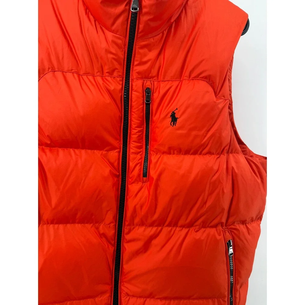 Polo Ralph Lauren Performance Puffer Vest Mens Medium Orange Quilted Zip Up